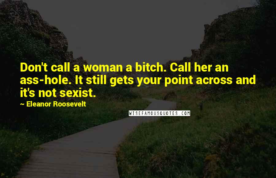 Eleanor Roosevelt Quotes: Don't call a woman a bitch. Call her an ass-hole. It still gets your point across and it's not sexist.