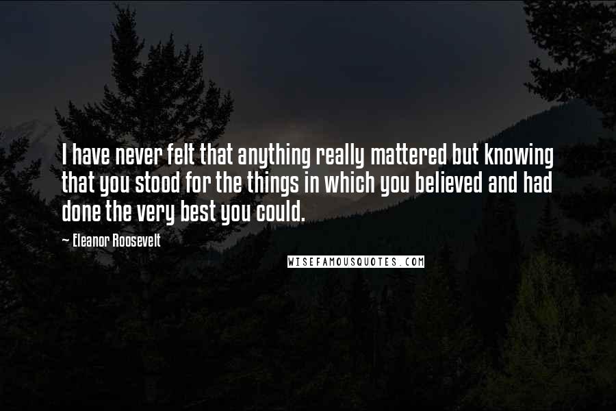 Eleanor Roosevelt Quotes: I have never felt that anything really mattered but knowing that you stood for the things in which you believed and had done the very best you could.