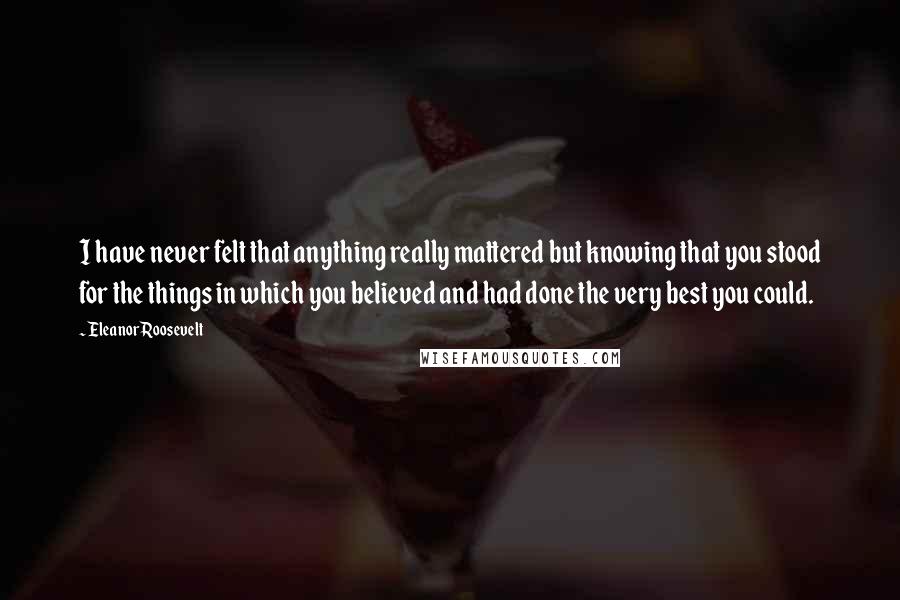 Eleanor Roosevelt Quotes: I have never felt that anything really mattered but knowing that you stood for the things in which you believed and had done the very best you could.