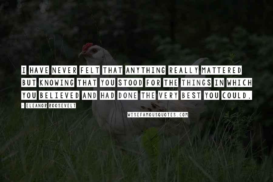 Eleanor Roosevelt Quotes: I have never felt that anything really mattered but knowing that you stood for the things in which you believed and had done the very best you could.