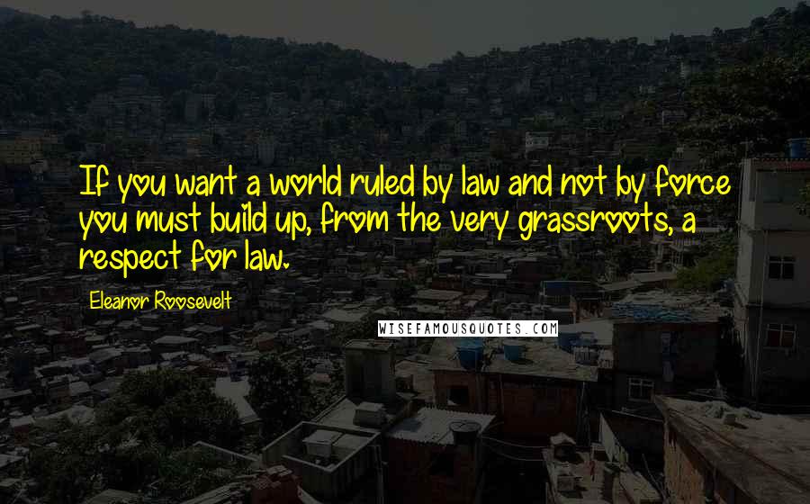 Eleanor Roosevelt Quotes: If you want a world ruled by law and not by force you must build up, from the very grassroots, a respect for law.