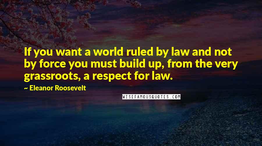 Eleanor Roosevelt Quotes: If you want a world ruled by law and not by force you must build up, from the very grassroots, a respect for law.