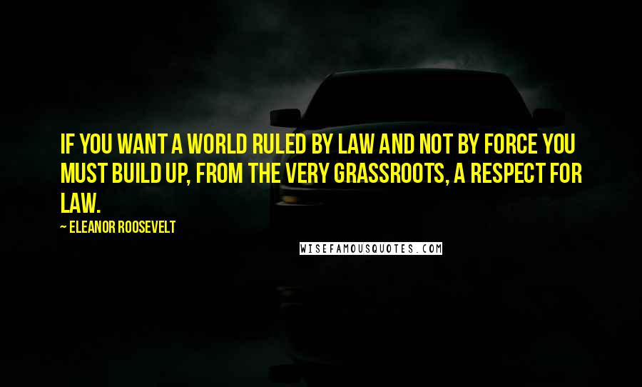 Eleanor Roosevelt Quotes: If you want a world ruled by law and not by force you must build up, from the very grassroots, a respect for law.