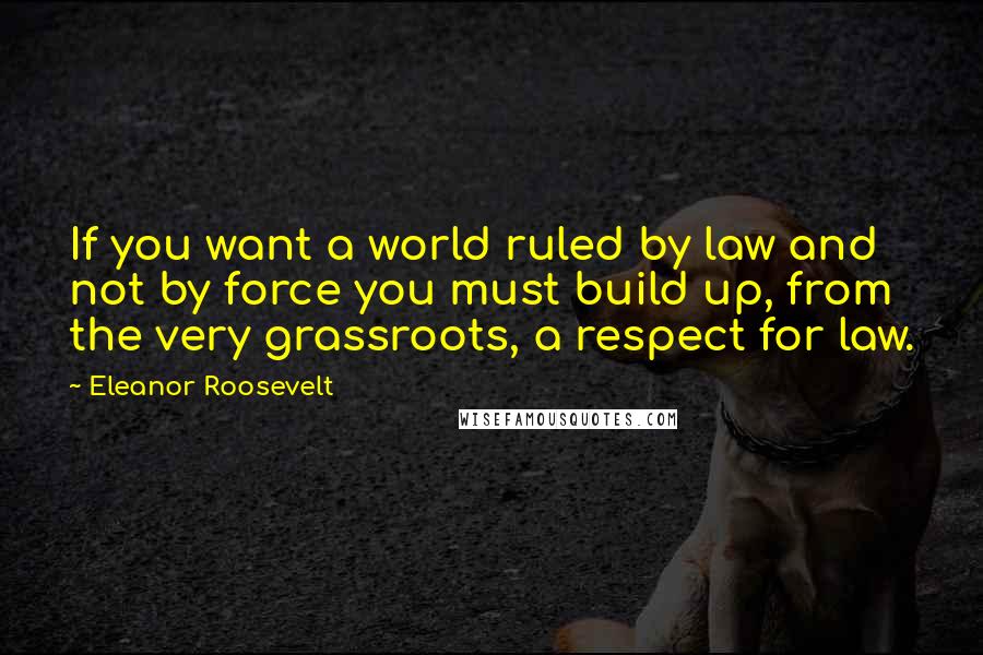 Eleanor Roosevelt Quotes: If you want a world ruled by law and not by force you must build up, from the very grassroots, a respect for law.