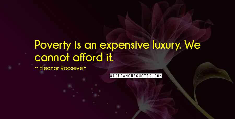 Eleanor Roosevelt Quotes: Poverty is an expensive luxury. We cannot afford it.