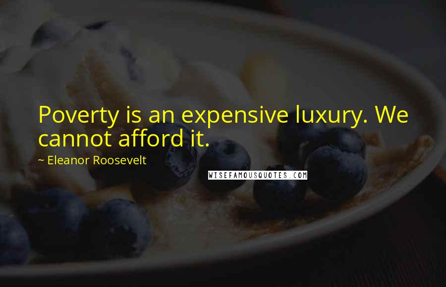 Eleanor Roosevelt Quotes: Poverty is an expensive luxury. We cannot afford it.