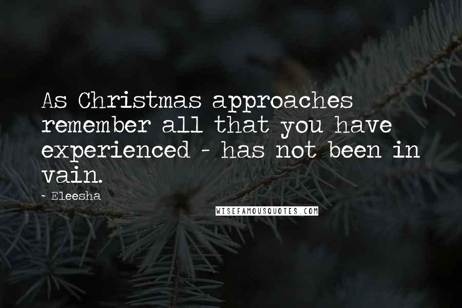 Eleesha Quotes: As Christmas approaches remember all that you have experienced - has not been in vain.