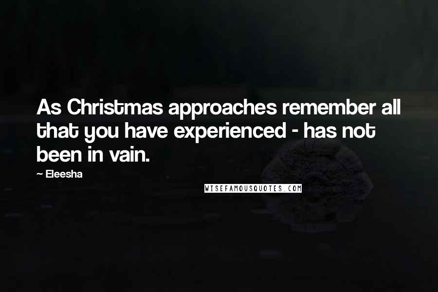 Eleesha Quotes: As Christmas approaches remember all that you have experienced - has not been in vain.