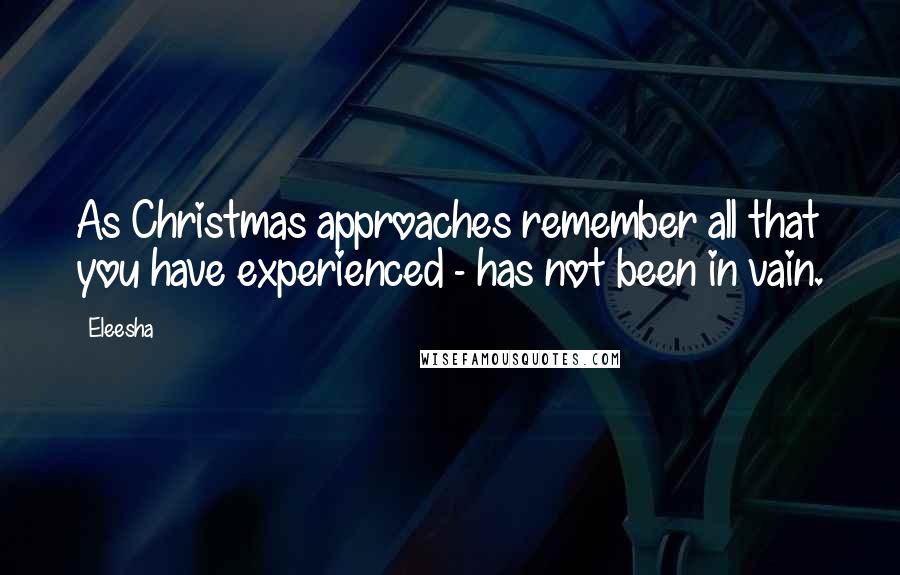 Eleesha Quotes: As Christmas approaches remember all that you have experienced - has not been in vain.