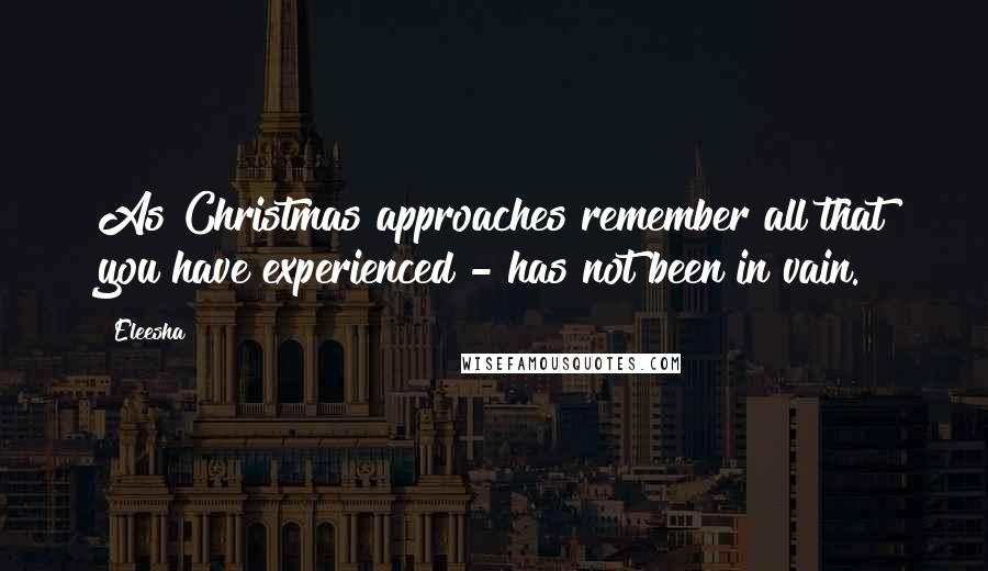 Eleesha Quotes: As Christmas approaches remember all that you have experienced - has not been in vain.