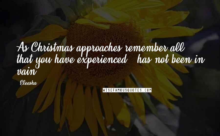 Eleesha Quotes: As Christmas approaches remember all that you have experienced - has not been in vain.