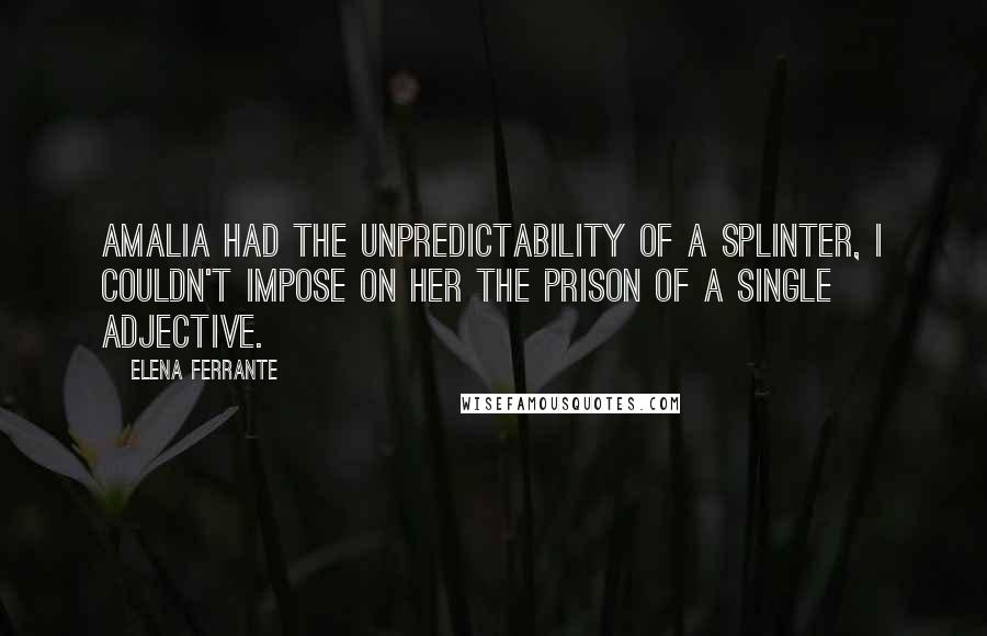 Elena Ferrante Quotes: Amalia had the unpredictability of a splinter, I couldn't impose on her the prison of a single adjective.