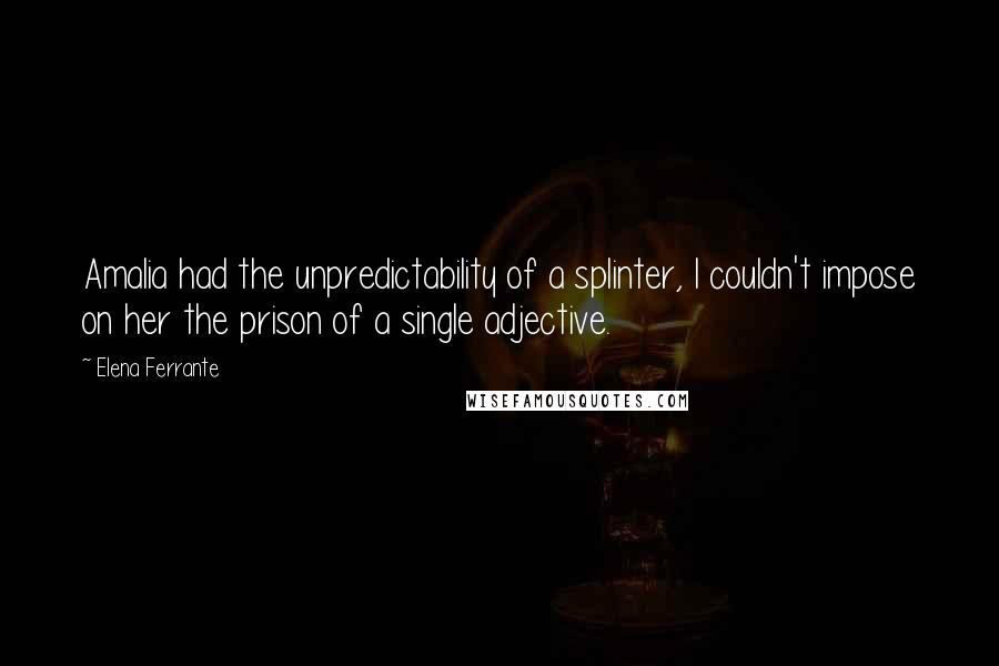 Elena Ferrante Quotes: Amalia had the unpredictability of a splinter, I couldn't impose on her the prison of a single adjective.