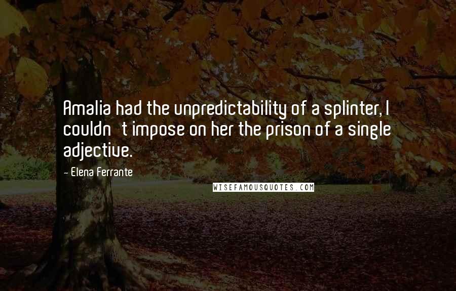 Elena Ferrante Quotes: Amalia had the unpredictability of a splinter, I couldn't impose on her the prison of a single adjective.