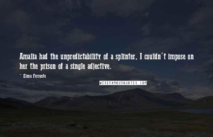 Elena Ferrante Quotes: Amalia had the unpredictability of a splinter, I couldn't impose on her the prison of a single adjective.