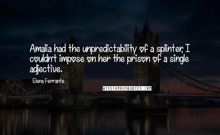 Elena Ferrante Quotes: Amalia had the unpredictability of a splinter, I couldn't impose on her the prison of a single adjective.