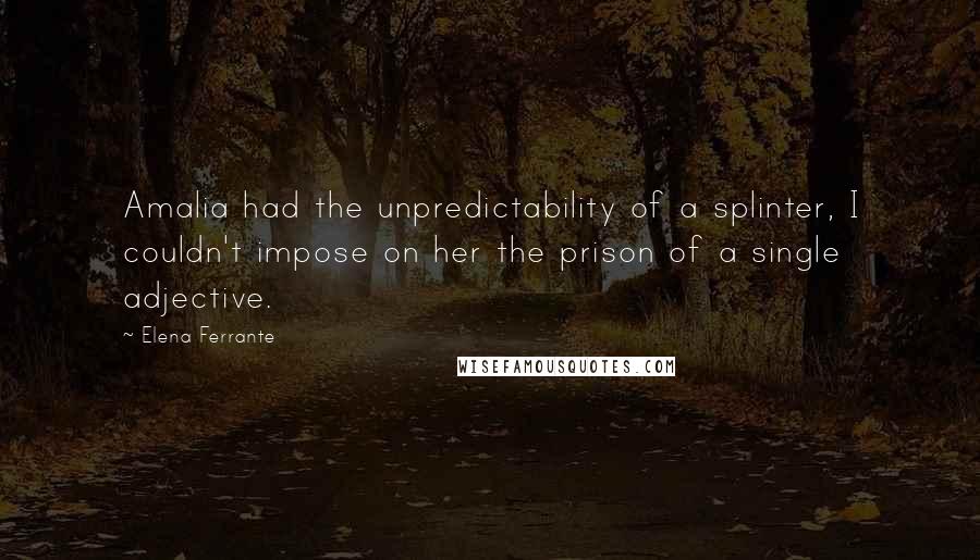 Elena Ferrante Quotes: Amalia had the unpredictability of a splinter, I couldn't impose on her the prison of a single adjective.