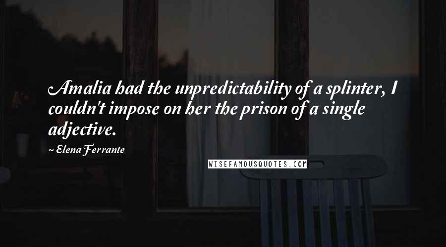 Elena Ferrante Quotes: Amalia had the unpredictability of a splinter, I couldn't impose on her the prison of a single adjective.