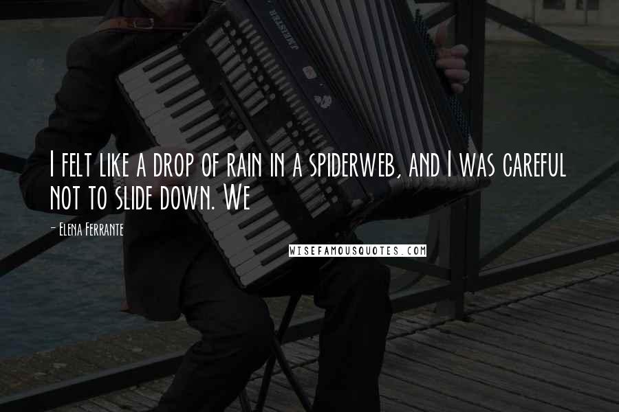Elena Ferrante Quotes: I felt like a drop of rain in a spiderweb, and I was careful not to slide down. We