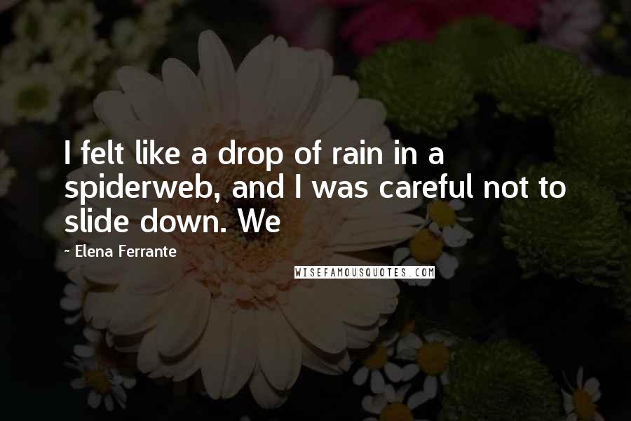 Elena Ferrante Quotes: I felt like a drop of rain in a spiderweb, and I was careful not to slide down. We