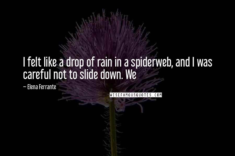 Elena Ferrante Quotes: I felt like a drop of rain in a spiderweb, and I was careful not to slide down. We