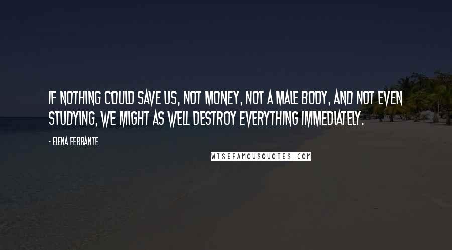 Elena Ferrante Quotes: If nothing could save us, not money, not a male body, and not even studying, we might as well destroy everything immediately.