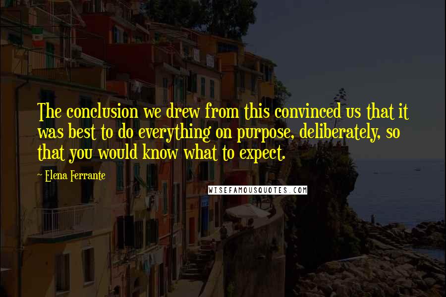 Elena Ferrante Quotes: The conclusion we drew from this convinced us that it was best to do everything on purpose, deliberately, so that you would know what to expect.