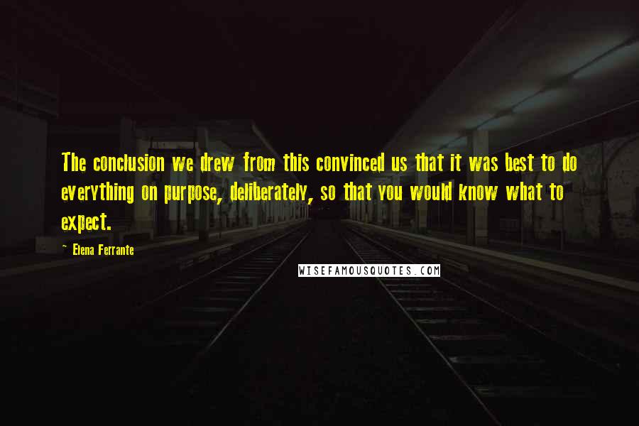 Elena Ferrante Quotes: The conclusion we drew from this convinced us that it was best to do everything on purpose, deliberately, so that you would know what to expect.