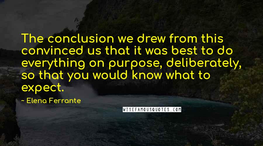 Elena Ferrante Quotes: The conclusion we drew from this convinced us that it was best to do everything on purpose, deliberately, so that you would know what to expect.