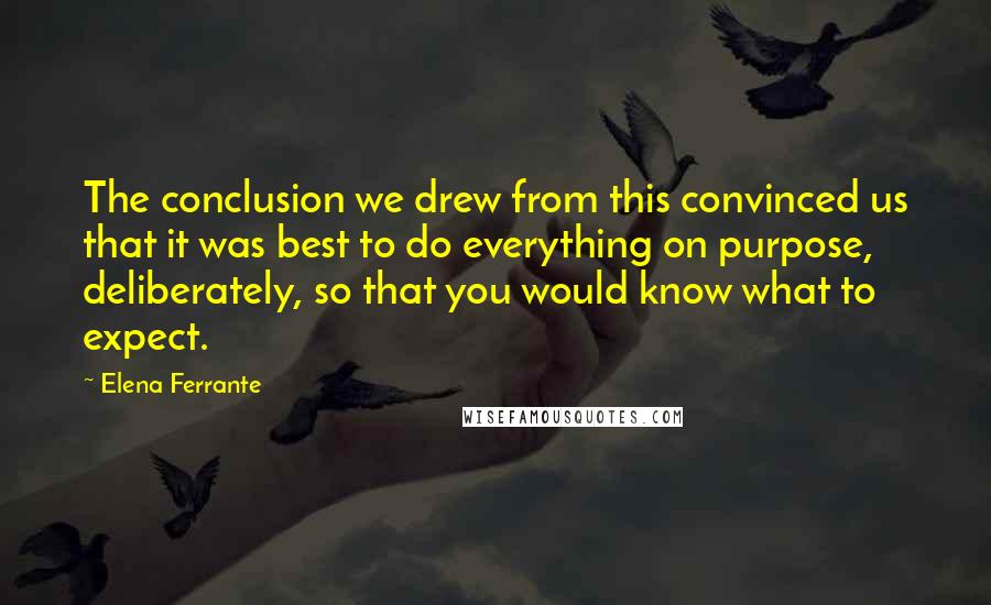 Elena Ferrante Quotes: The conclusion we drew from this convinced us that it was best to do everything on purpose, deliberately, so that you would know what to expect.