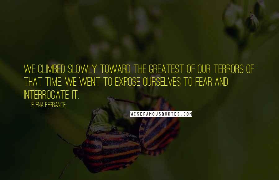 Elena Ferrante Quotes: We climbed slowly toward the greatest of our terrors of that time, we went to expose ourselves to fear and interrogate it.