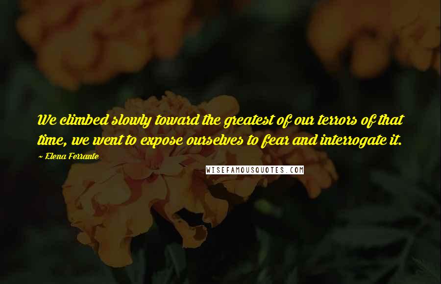 Elena Ferrante Quotes: We climbed slowly toward the greatest of our terrors of that time, we went to expose ourselves to fear and interrogate it.