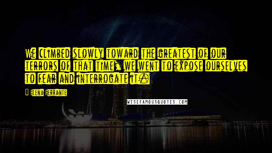 Elena Ferrante Quotes: We climbed slowly toward the greatest of our terrors of that time, we went to expose ourselves to fear and interrogate it.