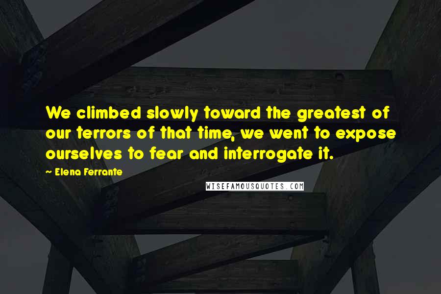 Elena Ferrante Quotes: We climbed slowly toward the greatest of our terrors of that time, we went to expose ourselves to fear and interrogate it.