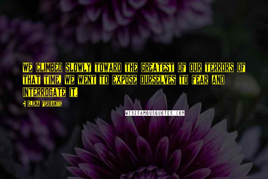 Elena Ferrante Quotes: We climbed slowly toward the greatest of our terrors of that time, we went to expose ourselves to fear and interrogate it.