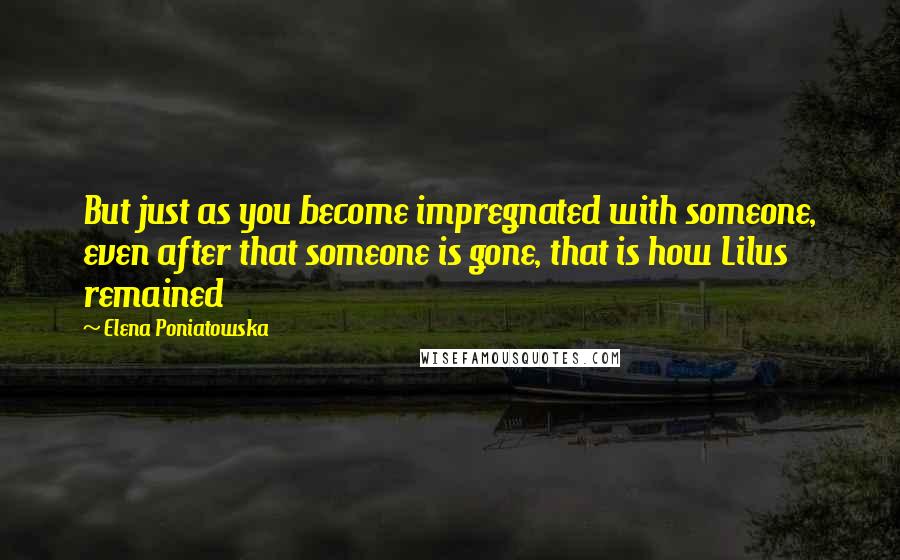 Elena Poniatowska Quotes: But just as you become impregnated with someone, even after that someone is gone, that is how Lilus remained