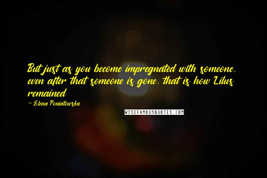 Elena Poniatowska Quotes: But just as you become impregnated with someone, even after that someone is gone, that is how Lilus remained