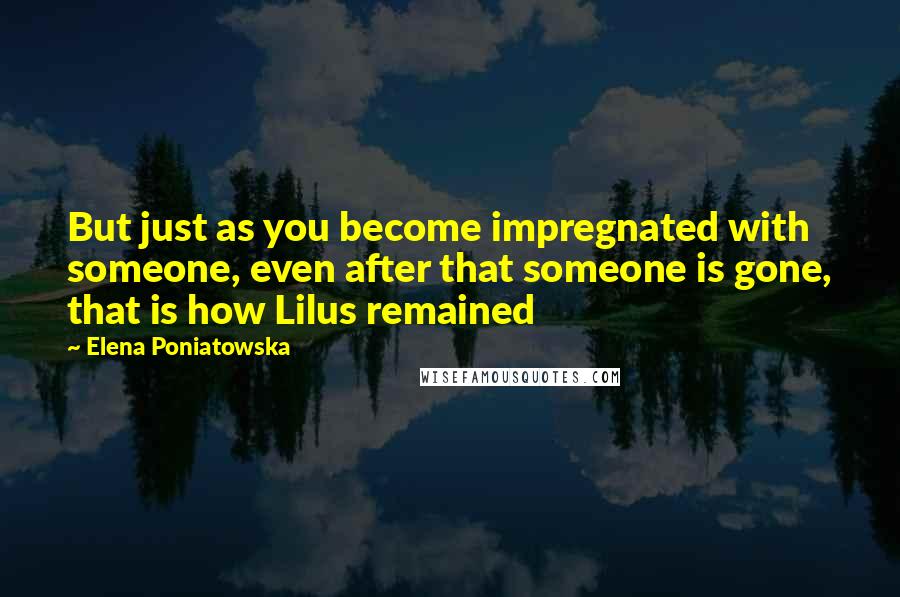 Elena Poniatowska Quotes: But just as you become impregnated with someone, even after that someone is gone, that is how Lilus remained