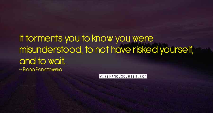 Elena Poniatowska Quotes: It torments you to know you were misunderstood, to not have risked yourself, and to wait.