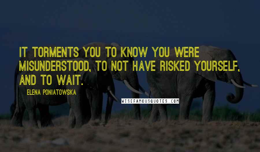 Elena Poniatowska Quotes: It torments you to know you were misunderstood, to not have risked yourself, and to wait.