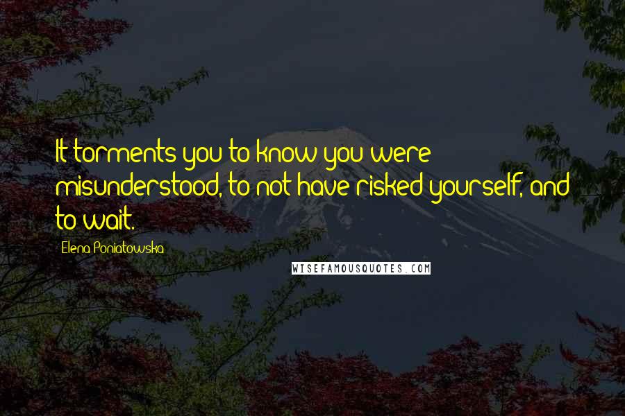 Elena Poniatowska Quotes: It torments you to know you were misunderstood, to not have risked yourself, and to wait.