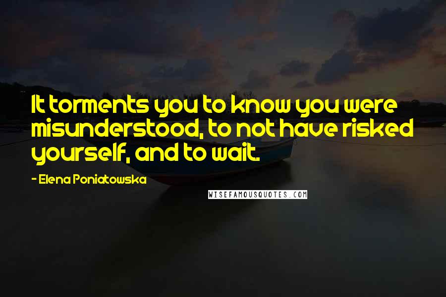 Elena Poniatowska Quotes: It torments you to know you were misunderstood, to not have risked yourself, and to wait.