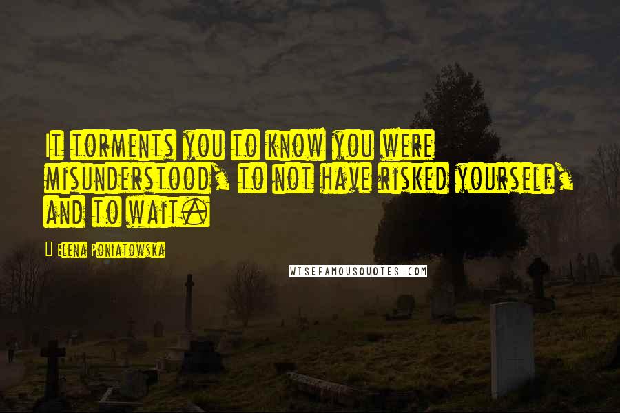 Elena Poniatowska Quotes: It torments you to know you were misunderstood, to not have risked yourself, and to wait.