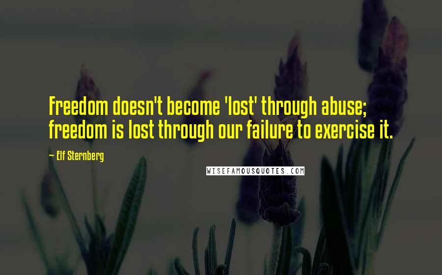 Elf Sternberg Quotes: Freedom doesn't become 'lost' through abuse; freedom is lost through our failure to exercise it.