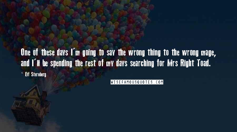 Elf Sternberg Quotes: One of these days I'm going to say the wrong thing to the wrong mage, and I'll be spending the rest of my days searching for Mrs Right Toad.