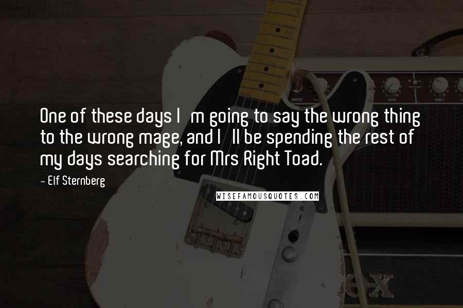 Elf Sternberg Quotes: One of these days I'm going to say the wrong thing to the wrong mage, and I'll be spending the rest of my days searching for Mrs Right Toad.