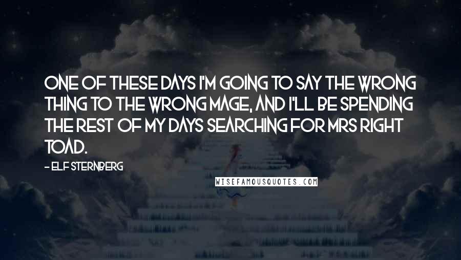 Elf Sternberg Quotes: One of these days I'm going to say the wrong thing to the wrong mage, and I'll be spending the rest of my days searching for Mrs Right Toad.