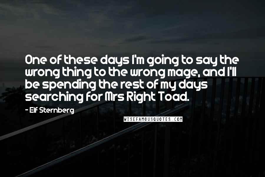 Elf Sternberg Quotes: One of these days I'm going to say the wrong thing to the wrong mage, and I'll be spending the rest of my days searching for Mrs Right Toad.
