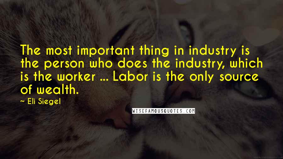 Eli Siegel Quotes: The most important thing in industry is the person who does the industry, which is the worker ... Labor is the only source of wealth.