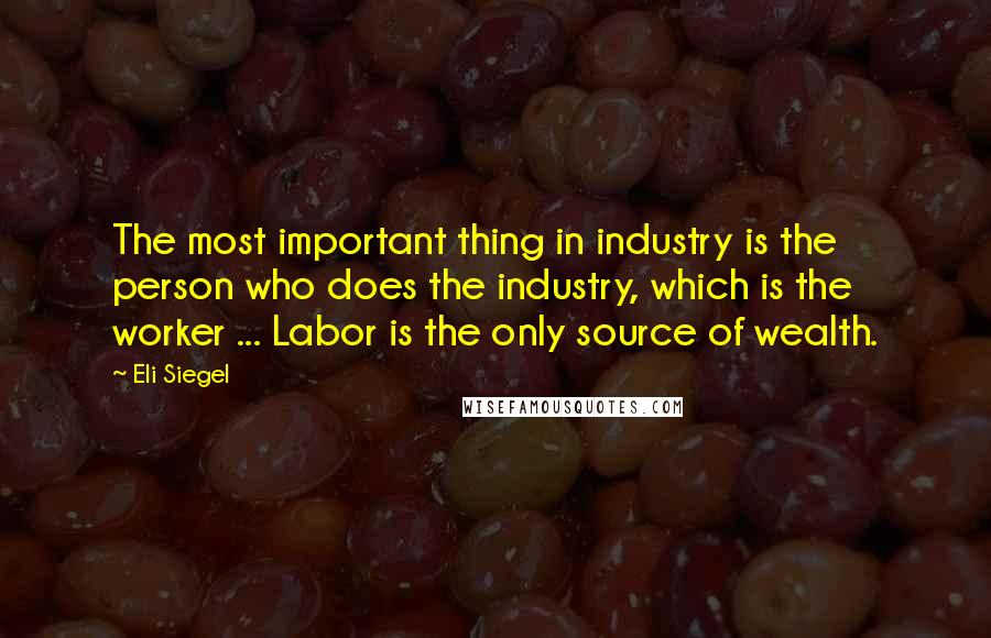 Eli Siegel Quotes: The most important thing in industry is the person who does the industry, which is the worker ... Labor is the only source of wealth.